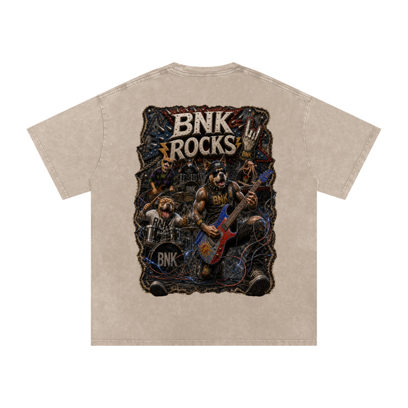 BNKN ROCKS Snow Washed Oversized Cotton T-Shirt