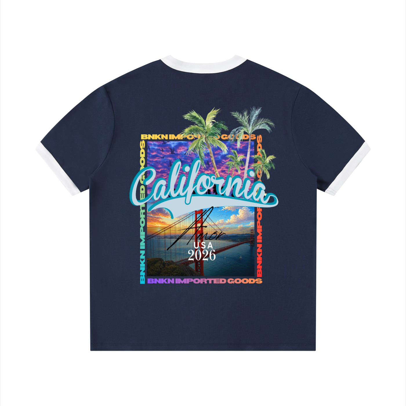 BNKN CALIFORNIA AMOR Contrast Edge Ribbed Crewneck T-Shirt