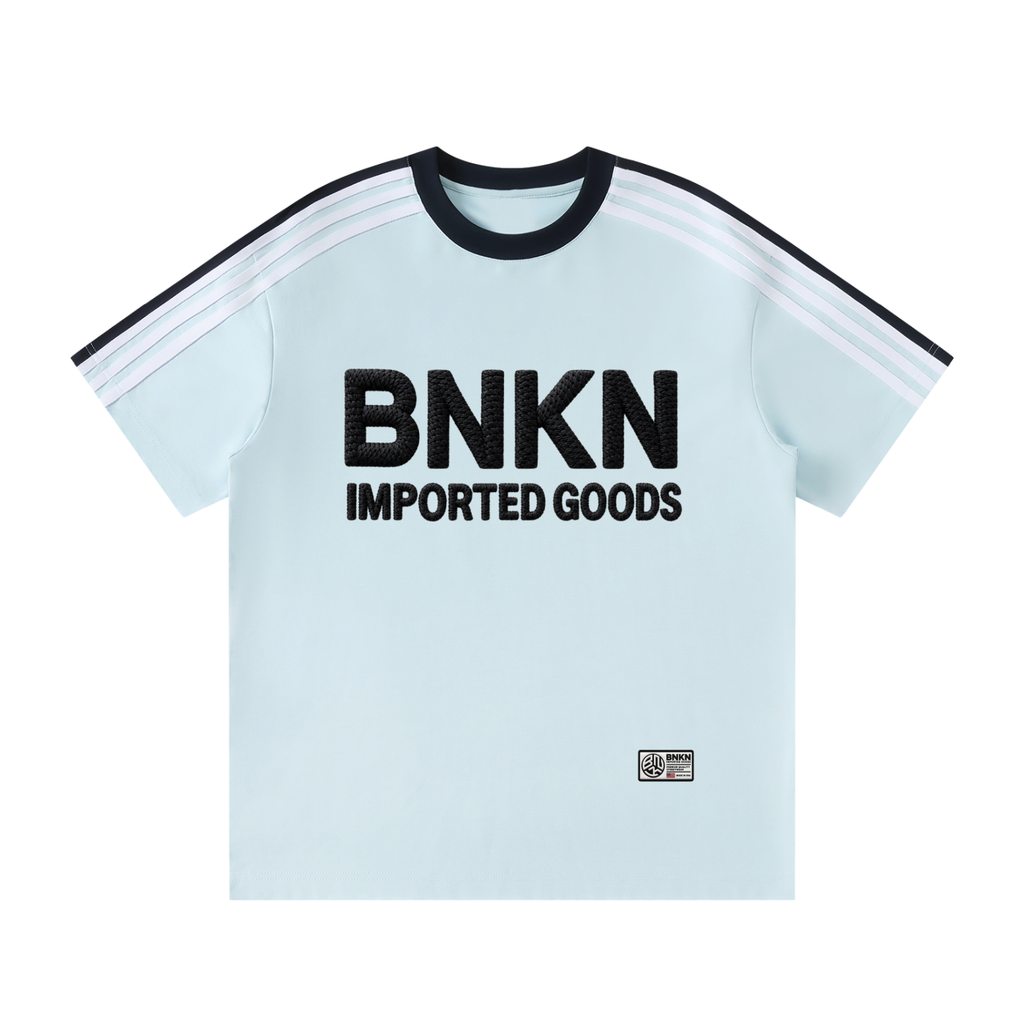 BNKN TEXT LOGO Unisex Colorblock Striped T-Shirt