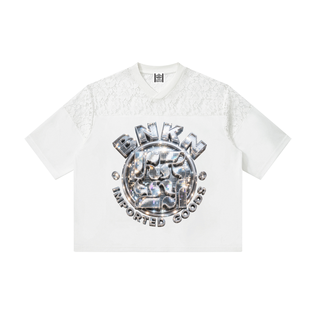 BNKN Unisex Lace Paneling V-Neck T-Shirt