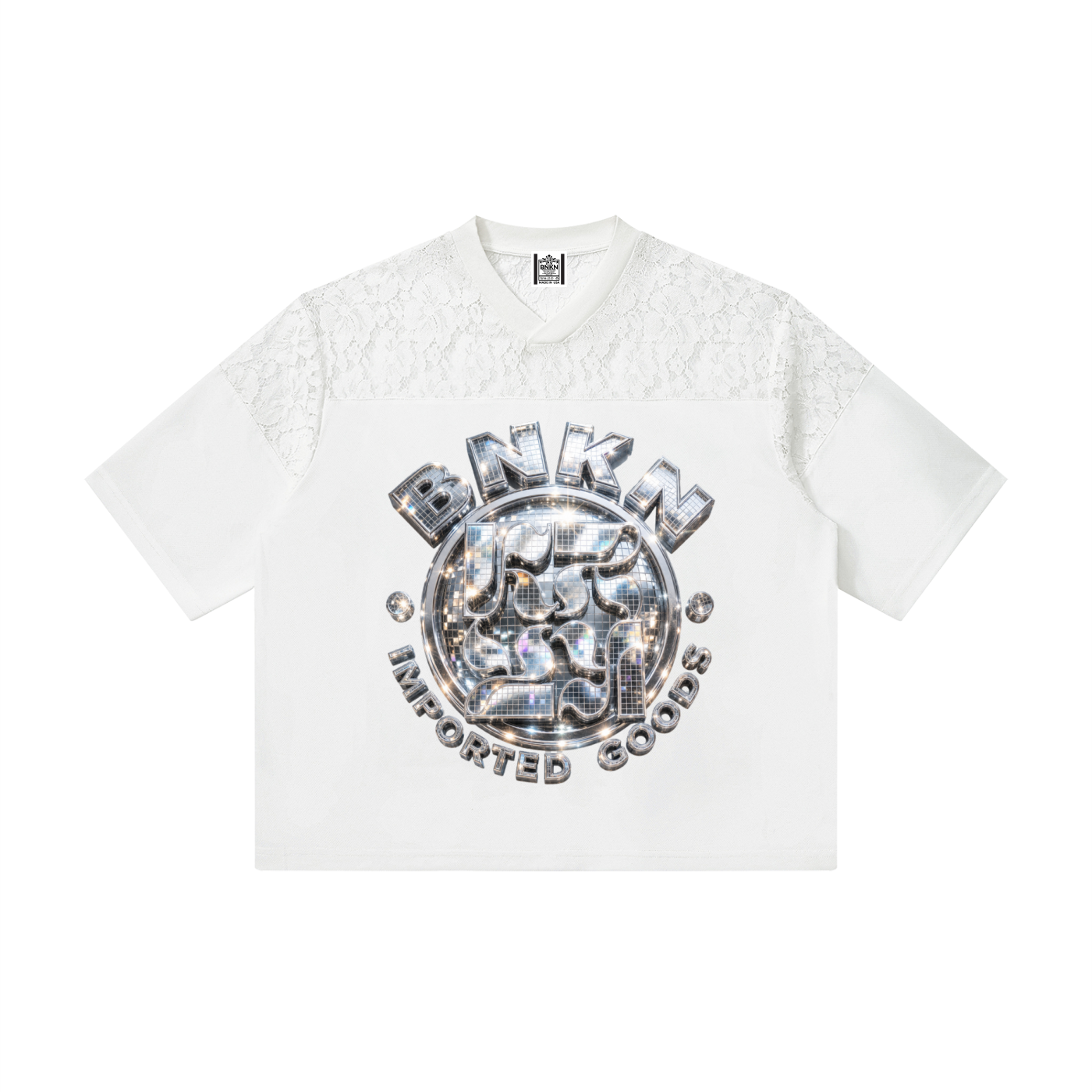 BNKN Unisex Lace Paneling V-Neck T-Shirt