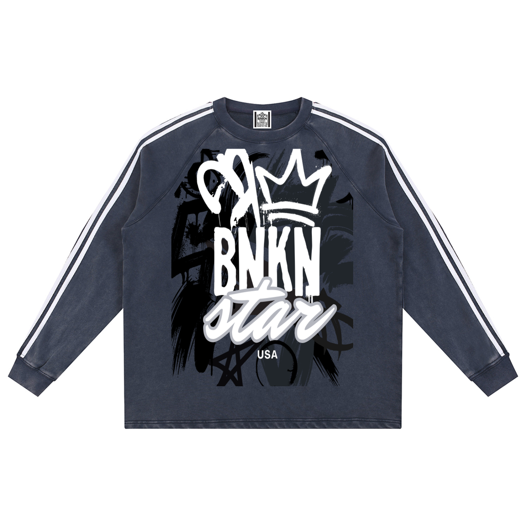 BNKN STAR Snow Washed Contrast Tape Sweatshirt