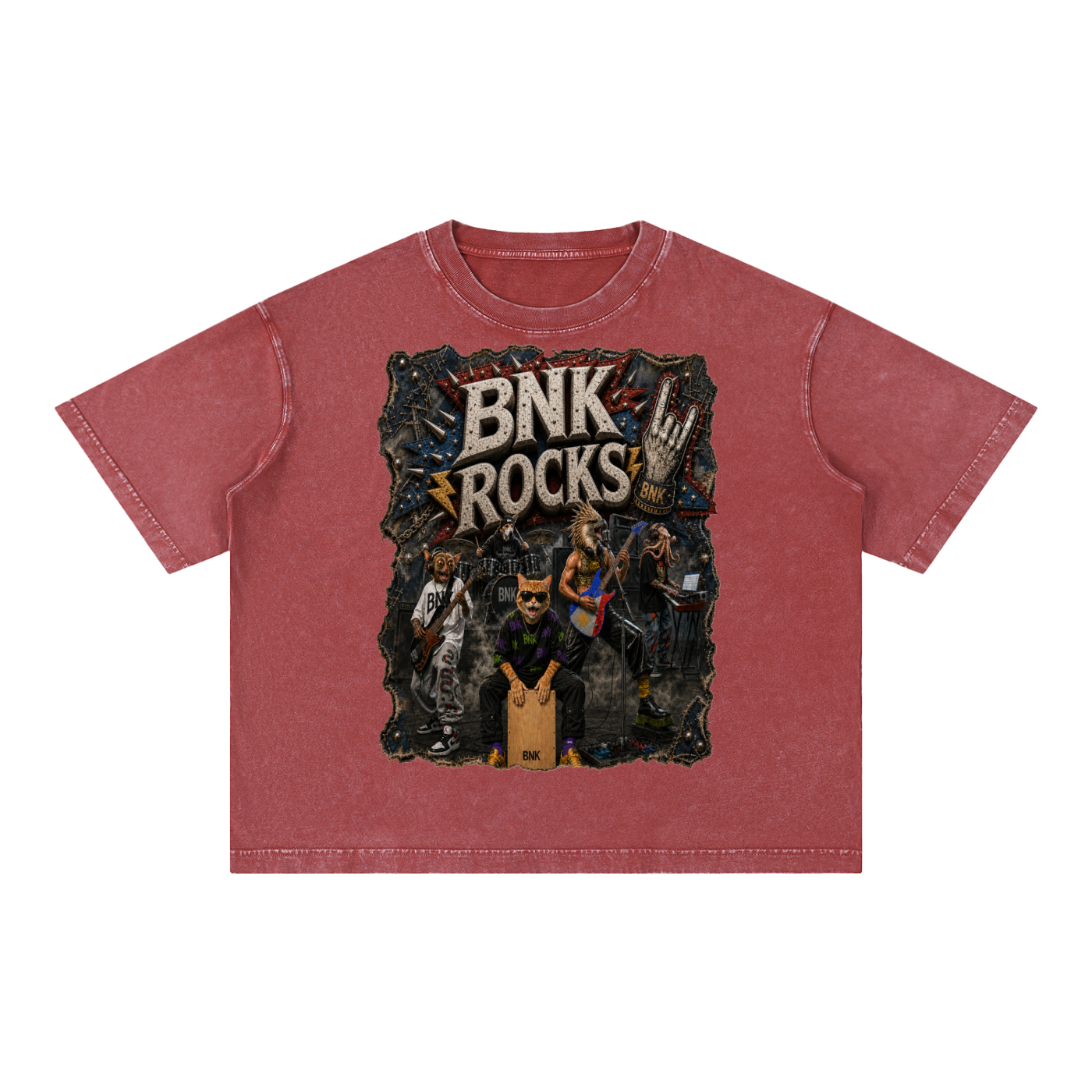 BNKN ROCKS Mineral Wash Boxy Cotton T-Shirt