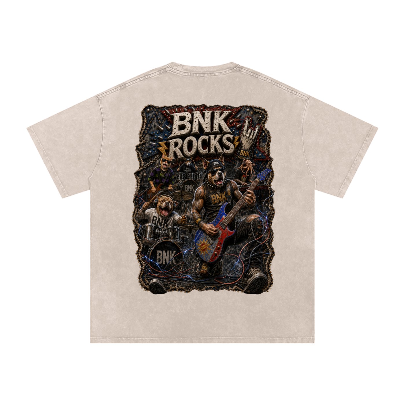 BNKN ROCKS Snow Washed Oversized Cotton T-Shirt