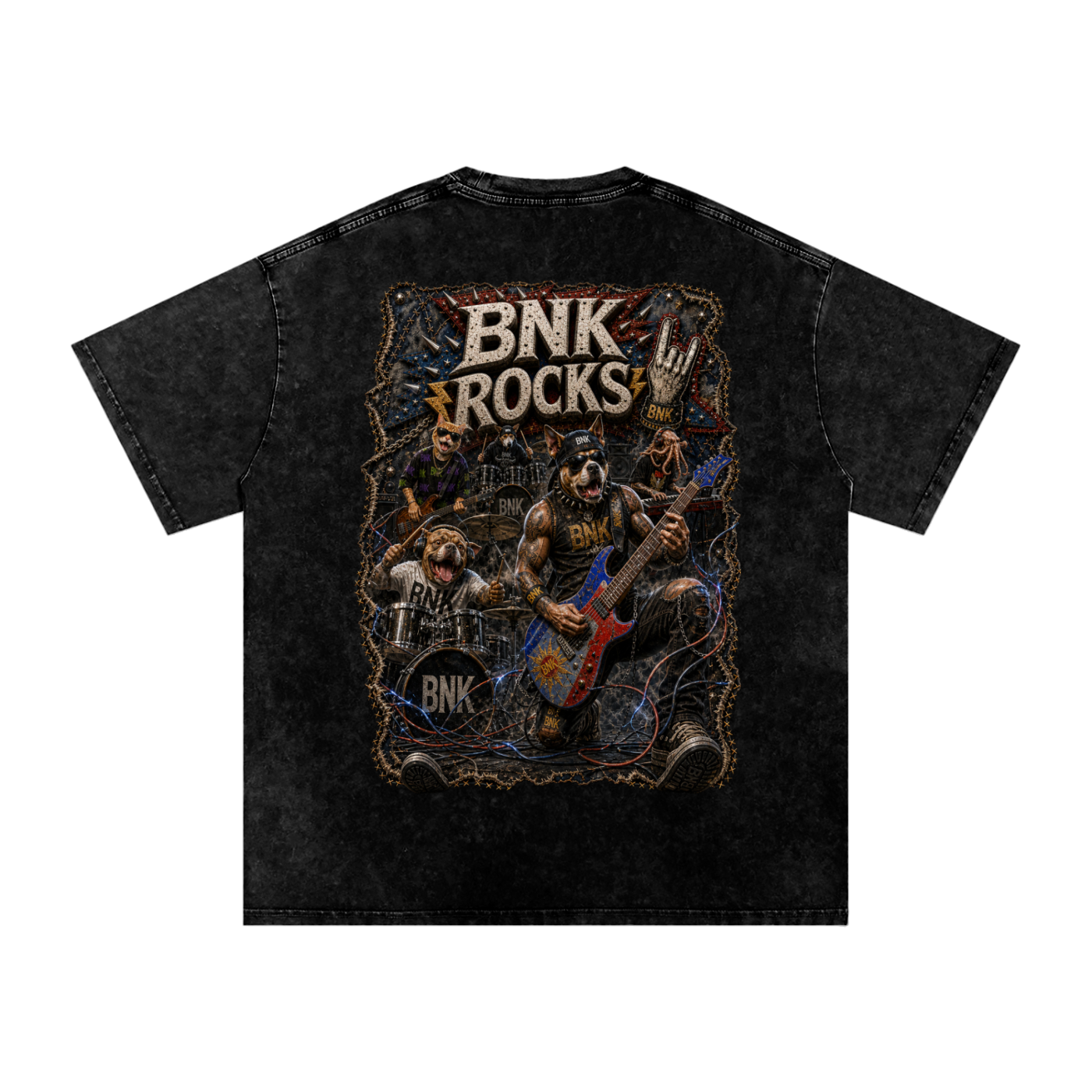 BNKN ROCKS Snow Washed Oversized Cotton T-Shirt