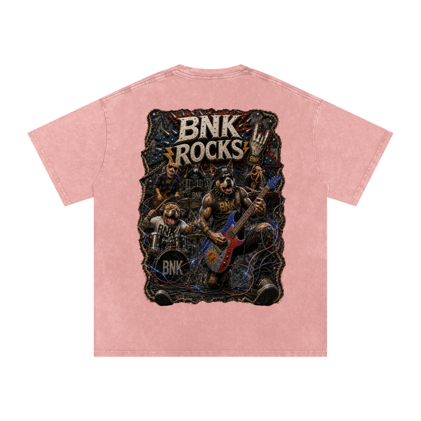 BNKN ROCKS Snow Washed Oversized Cotton T-Shirt