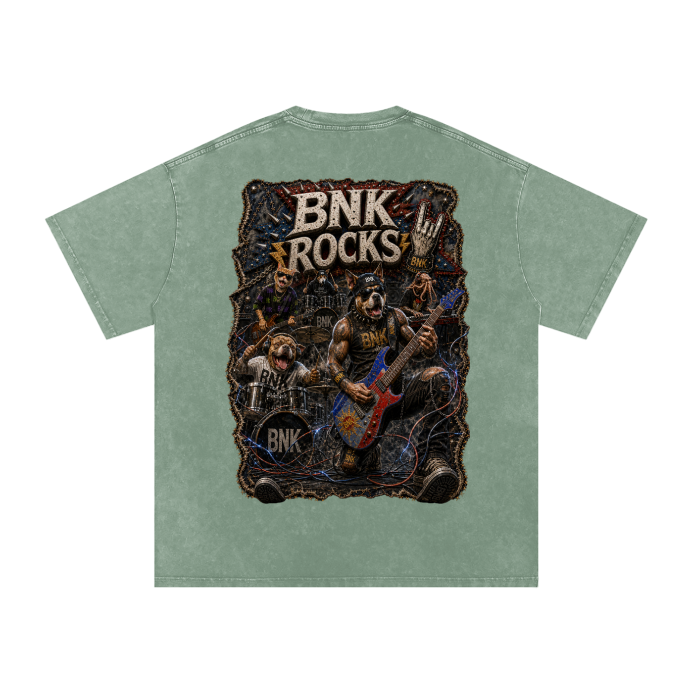BNKN ROCKS Snow Washed Oversized Cotton T-Shirt
