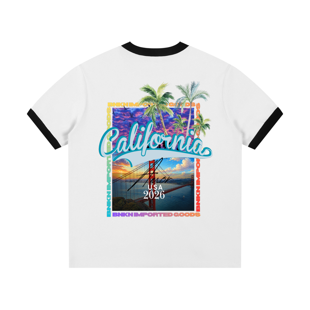 BNKN CALIFORNIA AMOR Contrast Edge Ribbed Crewneck T-Shirt